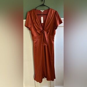 Baltic Born Rust Midi Dress with Tie-Front